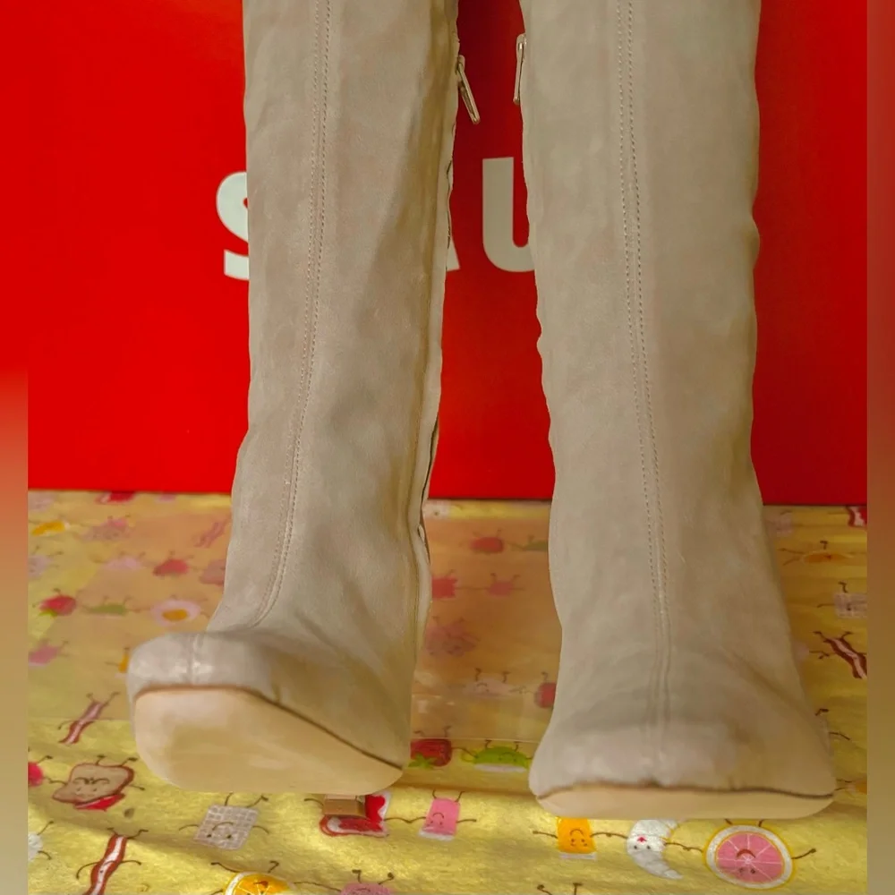 STAUD Cami Over The Knee Suede Stiletto Heel Boots Taupe Size EU 38.5 = 8.5 NIB